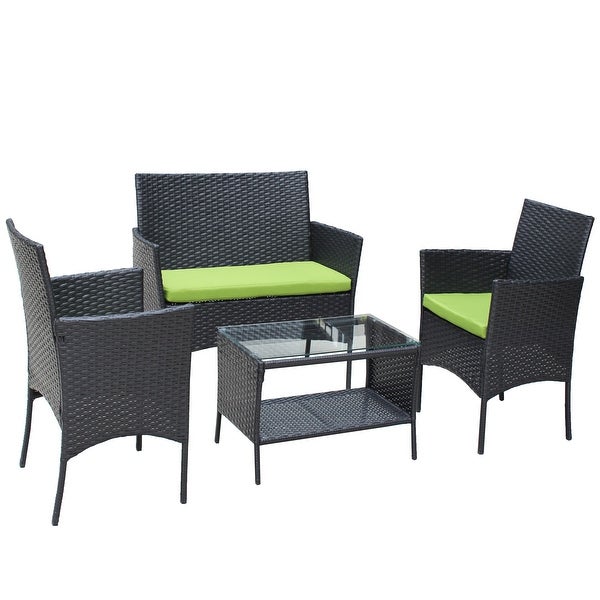 4 PC Rattan Patio Sofa Set Outdoor Cushioned Seat -  - 37689488