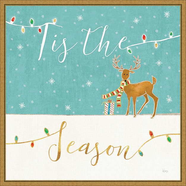 X 16 quot Tis The Season Christmas Reindeer By Veronique Charron Framed Canvas Wall Art Amanti Art