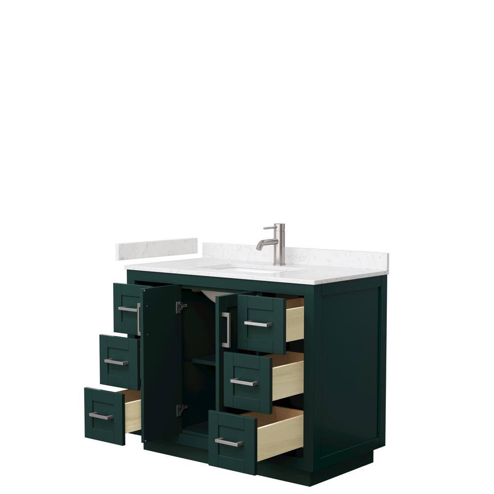 Wyndham Collection Miranda 42 in. W x 22 in. D x 33.75 in. H Single Bath Vanity in Green with Carrara Cultured Marble Top WCF292942SGEC2UNSMXX