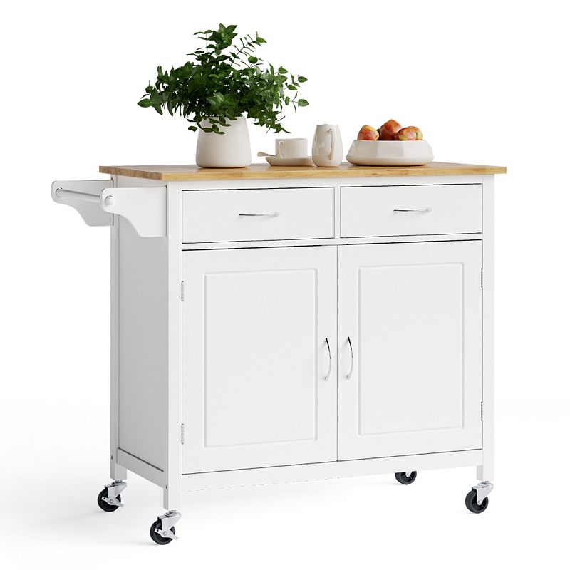 Modern Rolling Kitchen Cart Island with Wooden Top