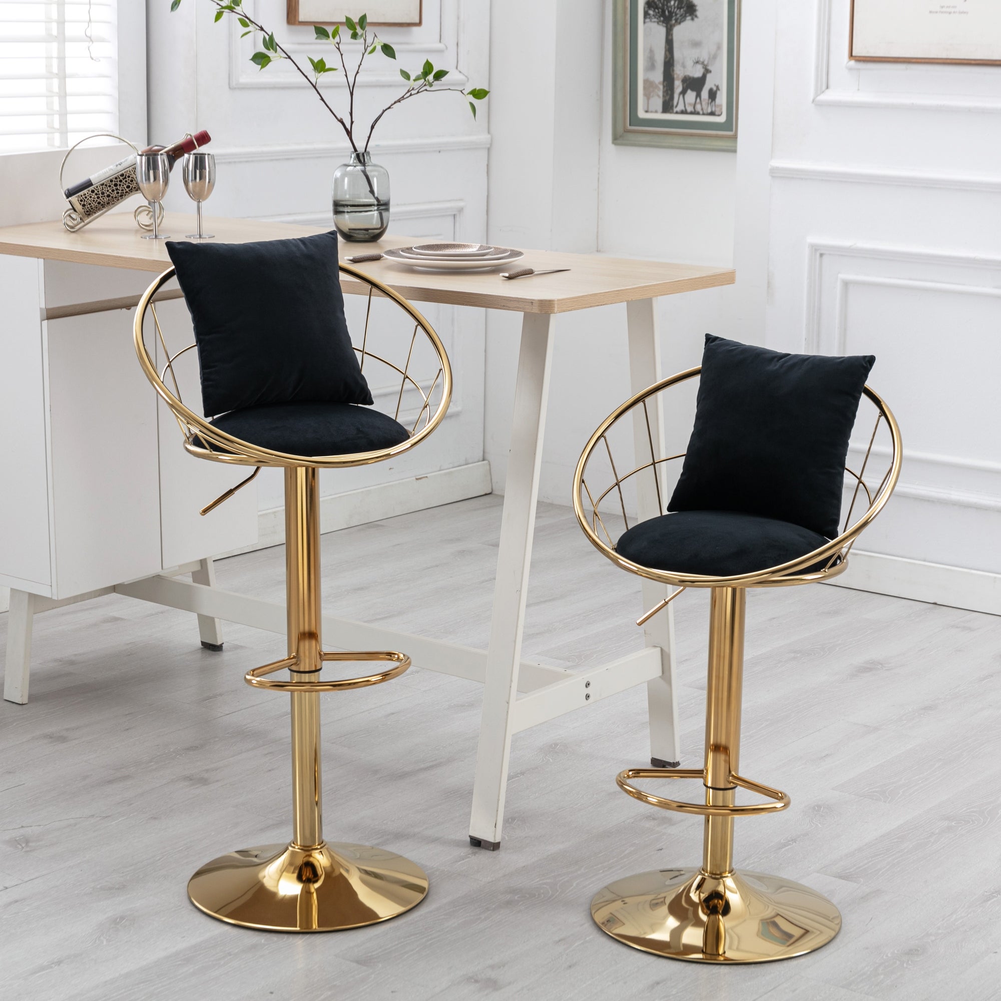 2PCS Velvet Bar Chair Swivel Chair Adjustable Height Barstool - N/A