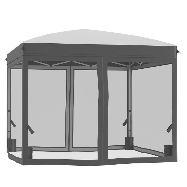 Outsunny 10 x27 X 10 x27 Pop Up Canopy Tent Foldable Gazebo With Netting Wheeled Carry Bag And Sand Bags