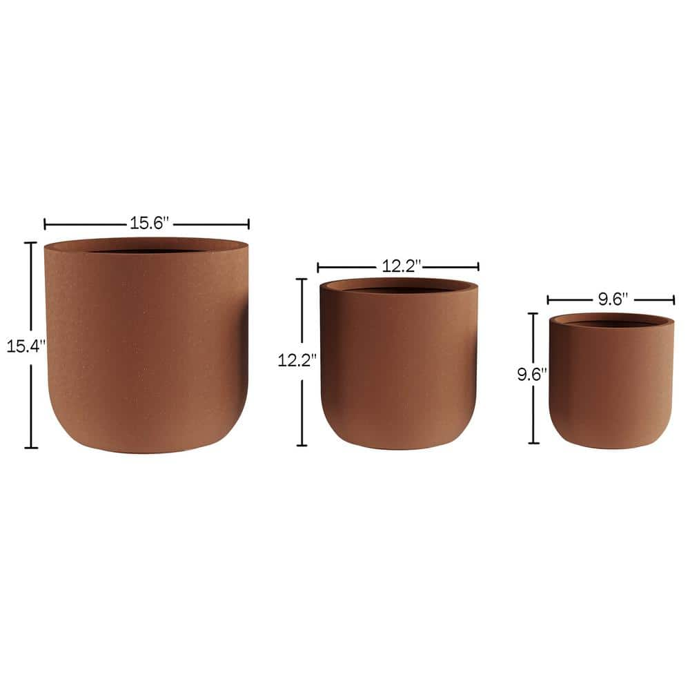 Earth Worth Large 15.4 in. Brown Fiber Clay Planter (Set 3-Piece) 578798FDS