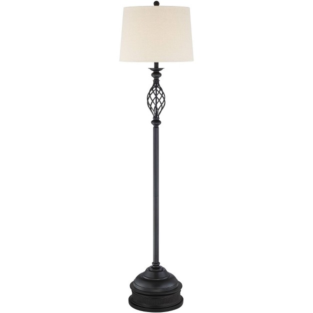 Tall Bronze Iron Scroll Cream Hardback Drum Shade For Living Room Bedroom Office