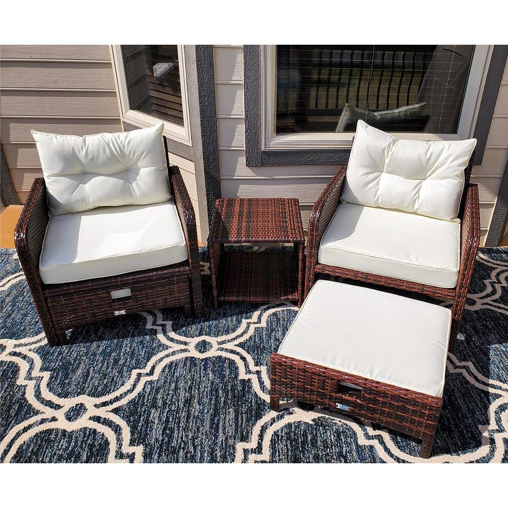 PamaPic 5Piece Wicker Patio Furniture Set Outdoor Patio Chairs with Ottomans Beige