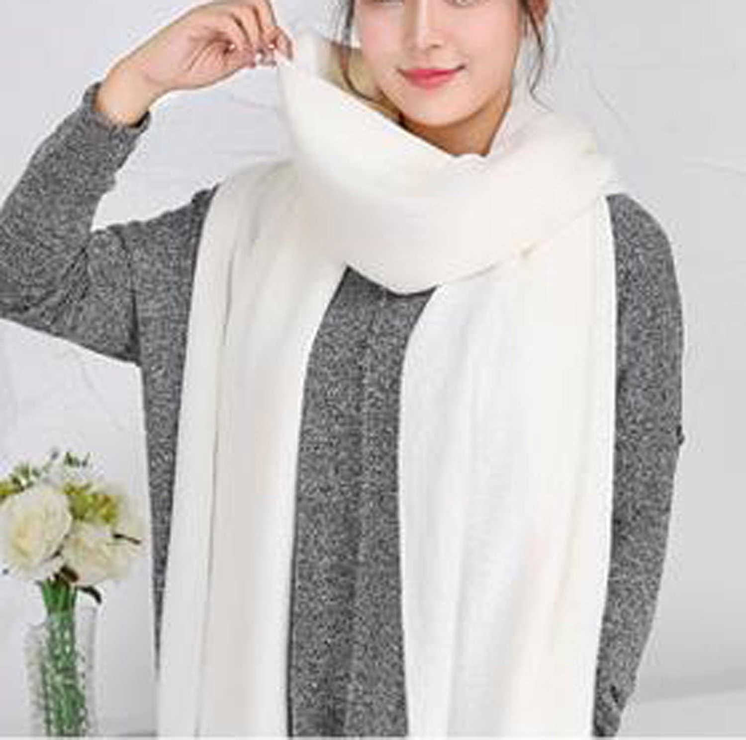 Women's Warm Long Shawl Winter Warm Large Scarf Pure Color White1 -