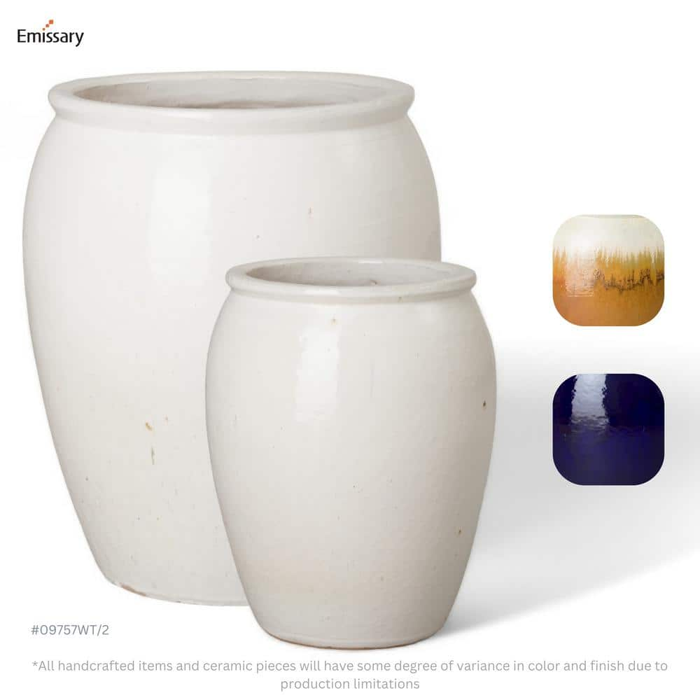 Emissary Tall 23.5 in. L x 30 in. H White Ceramic Round Planter with Drainage Hole 09757WT-2