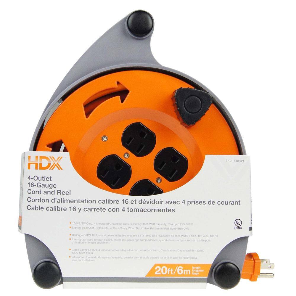 HDX 20 ft. 163 Retractable Extension Cord Reel with 4-Outlets CR-002