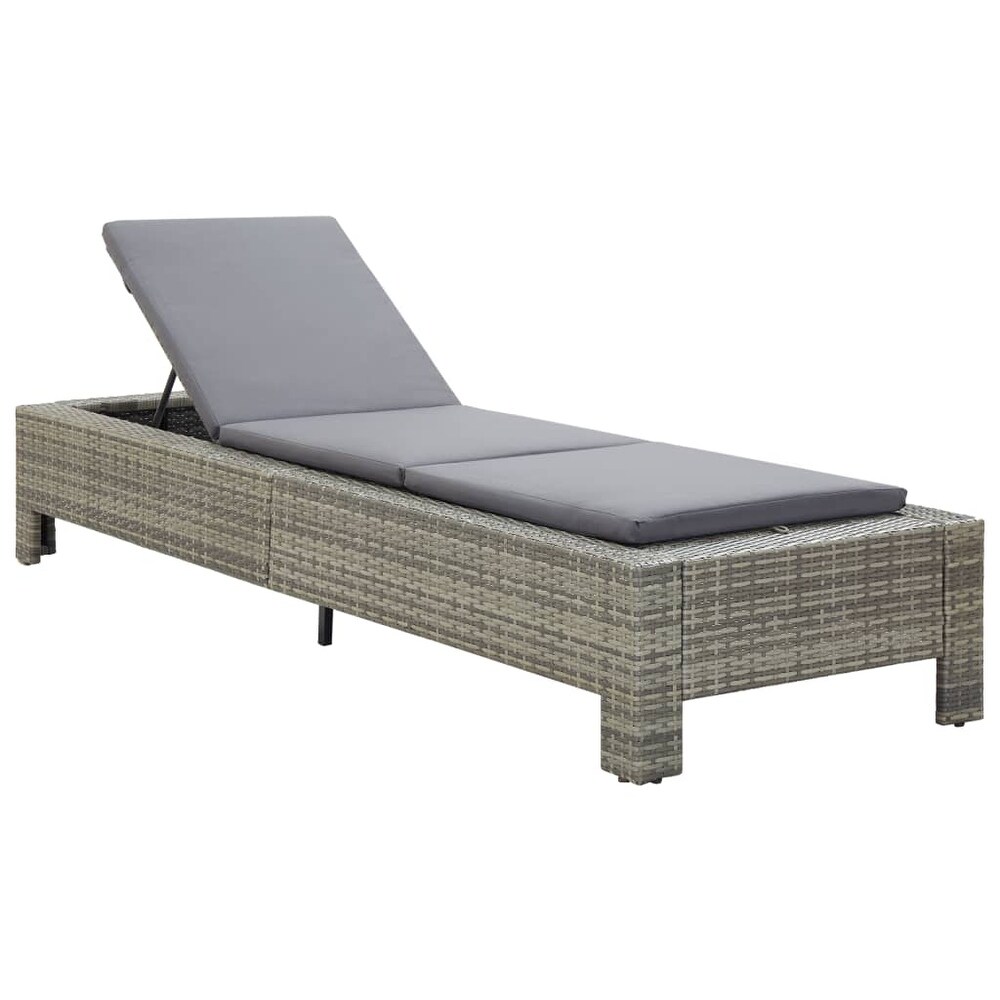 vidaXL Sunbed with Cushion Gray Poly Rattan