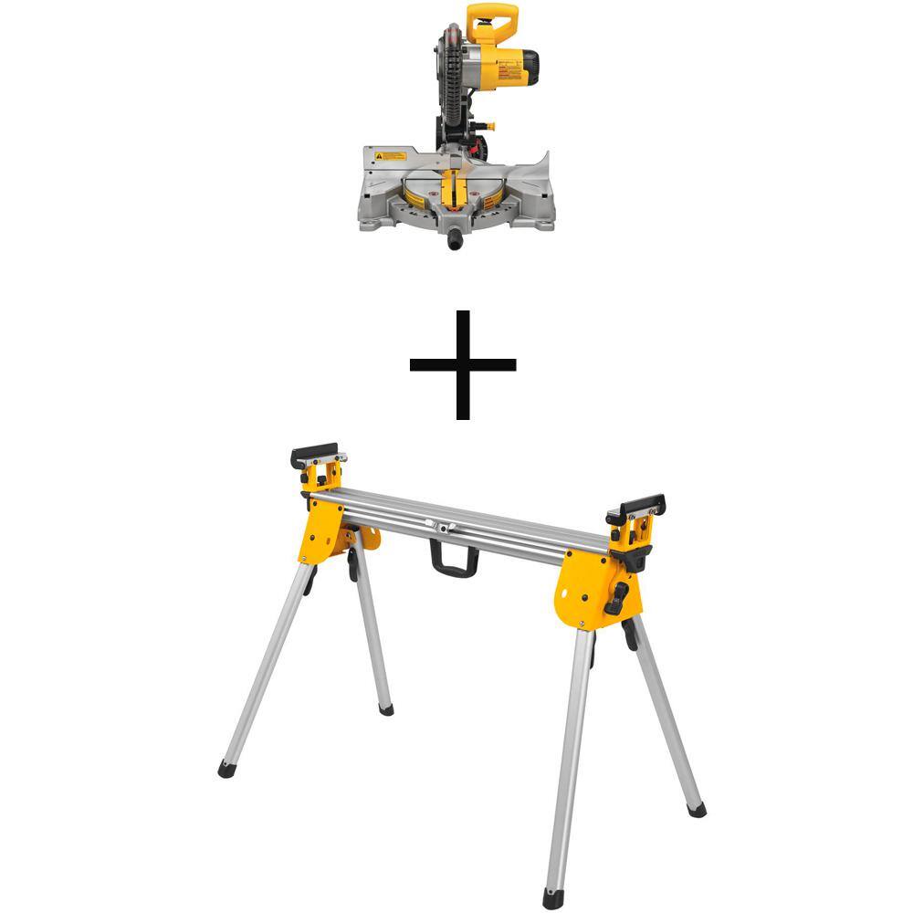 DW 15 Amp Corded 10 in. Compound Single Bevel Miter Saw with 29.8 lbs. Compact Miter Saw Stand with 500 lbs. Capacity DWS713WDWX724