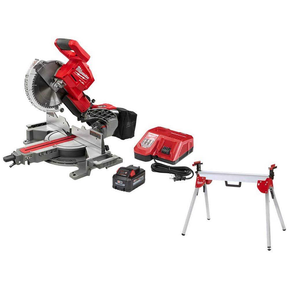 Milwaukee M18 FUEL 18V Lithium-Ion Brushless Cordless 10 in. Dual Bevel Sliding Compound Miter Saw Kit with Miter Saw Stand 2734-21-48-08-0551