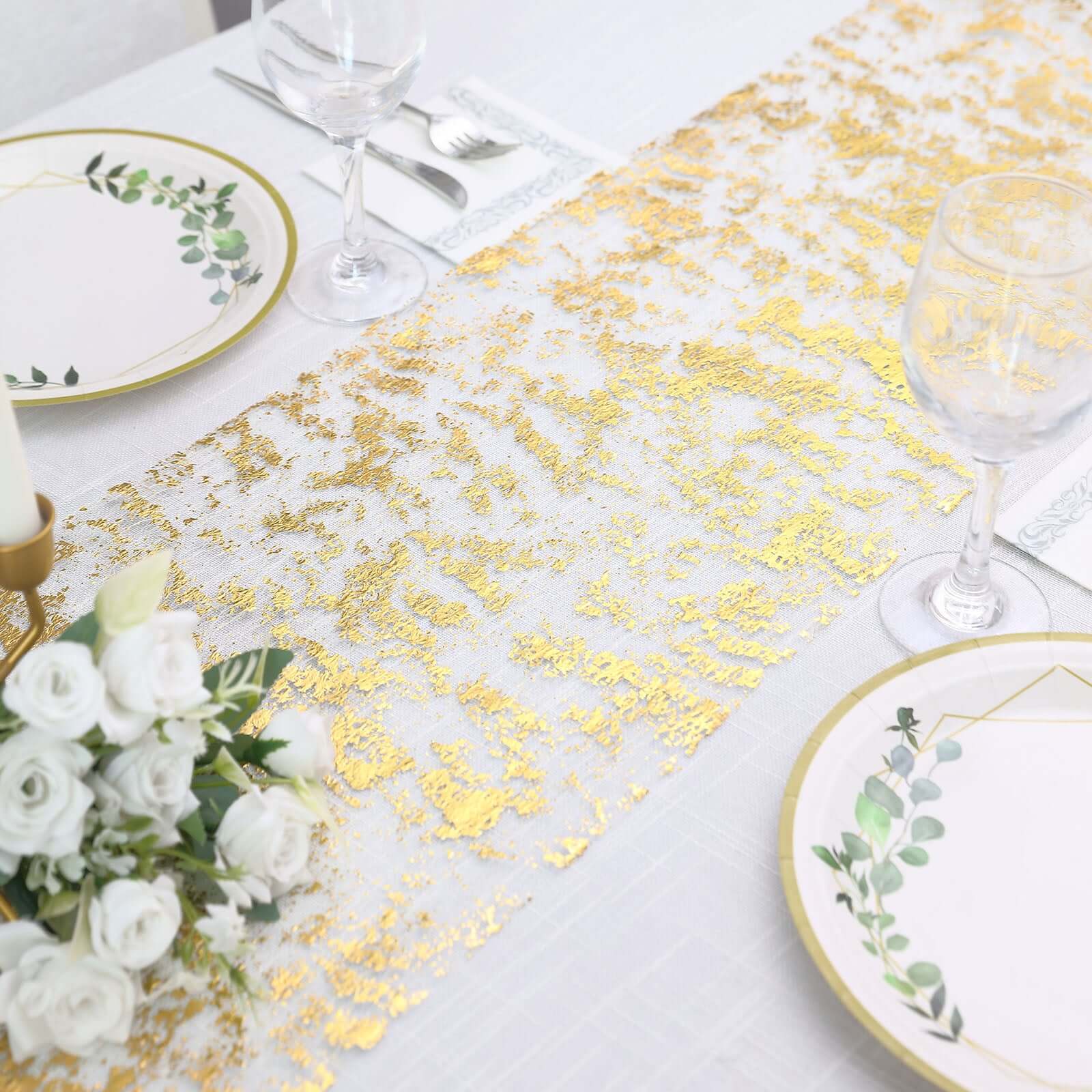 Sparkly Metallic Gold Foil Thin Mesh Polyester Table Runner 25GSM 108