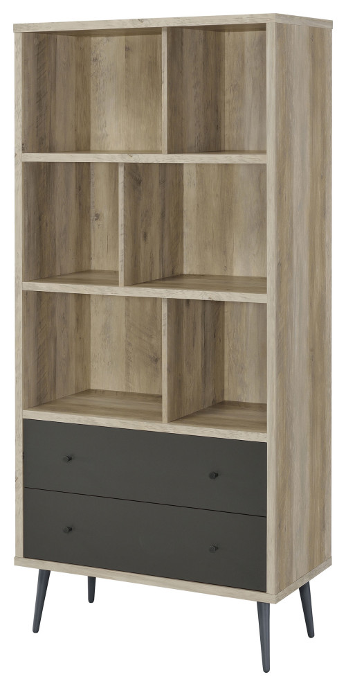 Maeve 3 shelf Engineered Wood Bookcase With Drawers Antique Pine and Grey   Modern   Bookcases   by Modon  Houzz