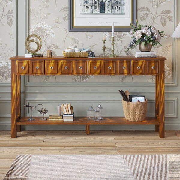 Entryway Long Console Table with Different Size Drawers and Shelf