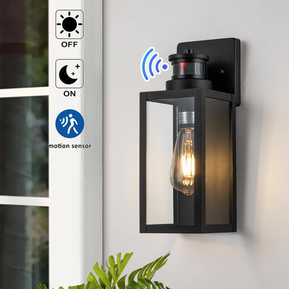 C Cattleya 1-Light Matte Black Motion Sensing Dusk to Dawn Non-Solar Outdoor Wall Lantern Sconce with Clear Tempered Glass (2-Pack) CA2239-2W