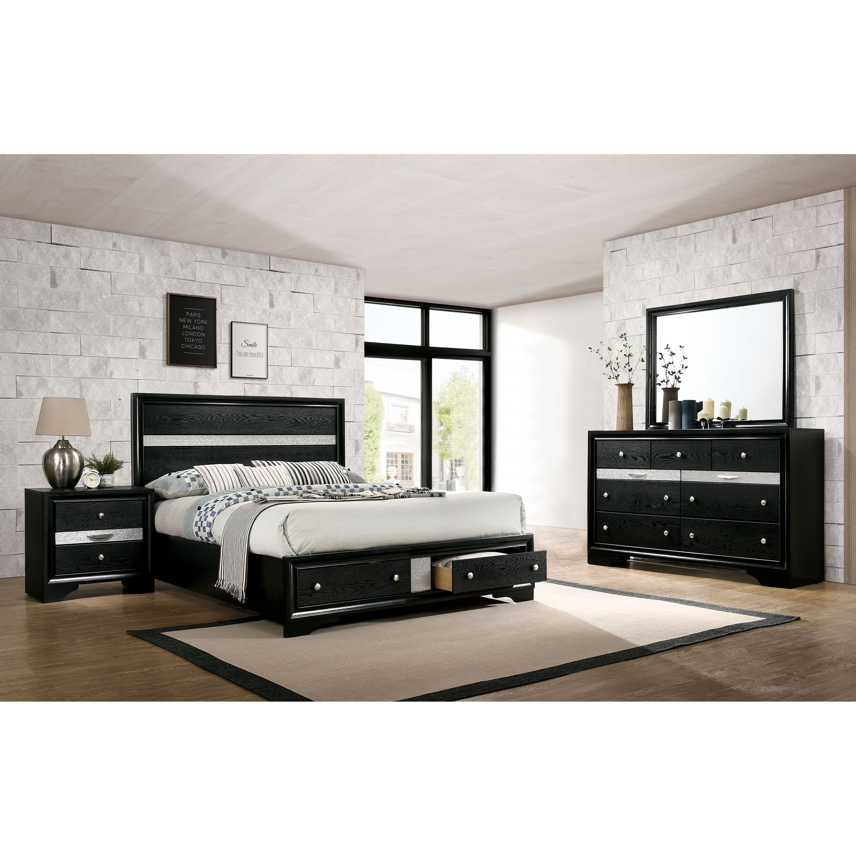 Furniture of America Manzini 3-piece Bed， Nightstand and Dresser Set - - 30374688