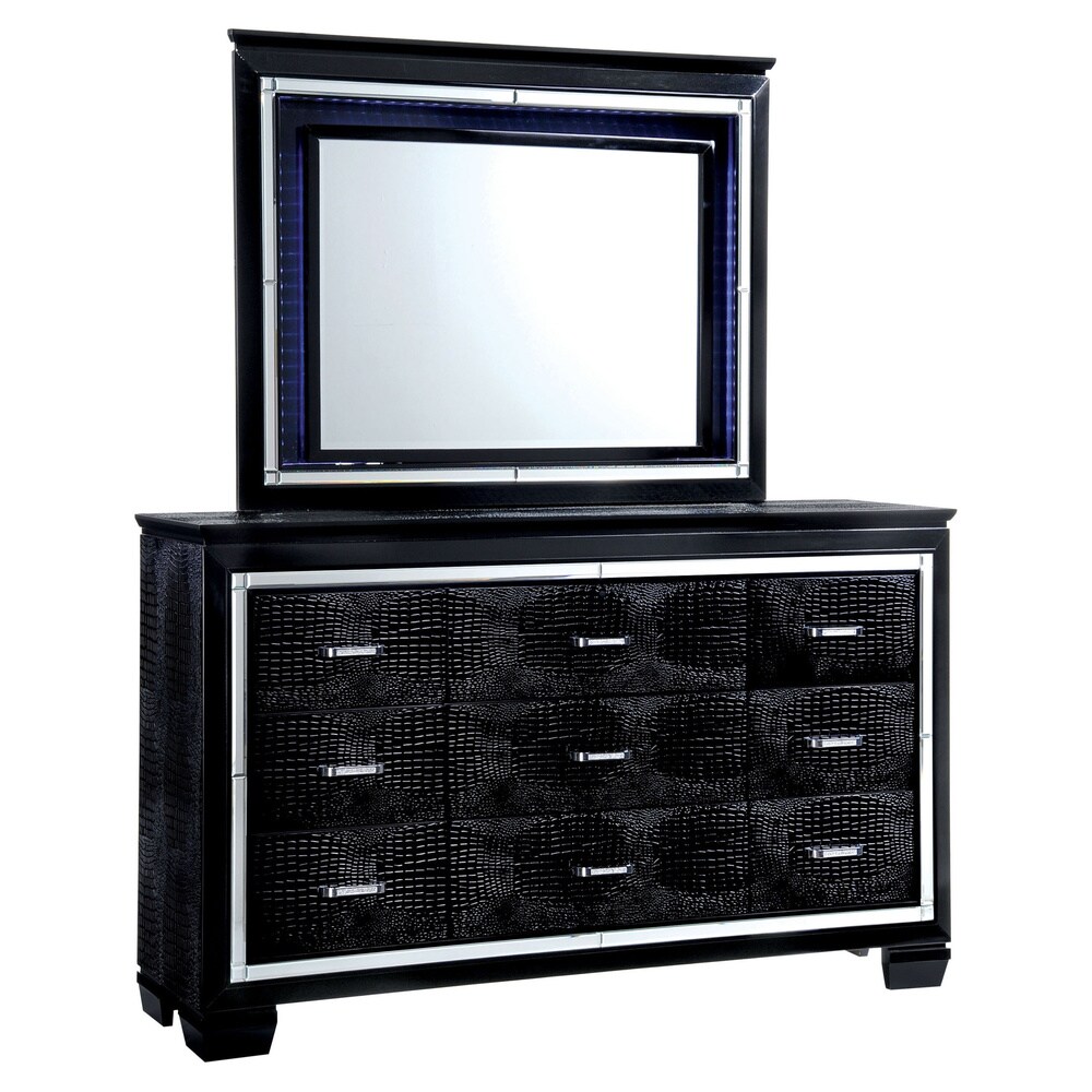 Ruff Crocodile Contemporary Wood 9 Drawer 2 piece Dresser and Mirror Set by Furniture of America