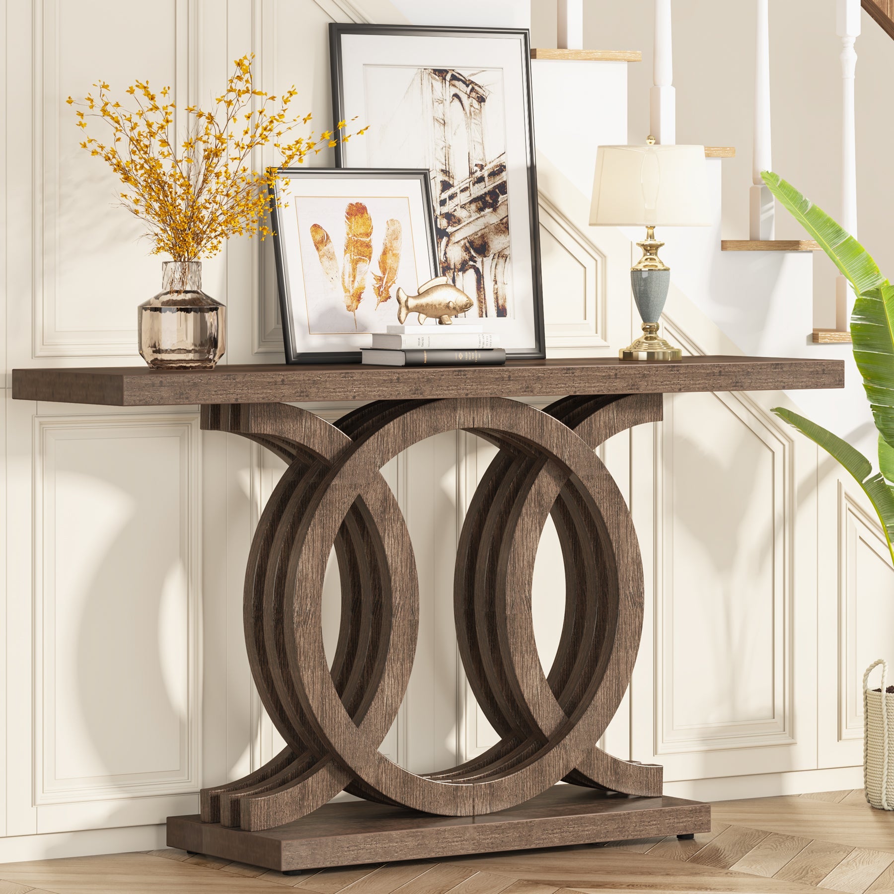 Farmhouse Console Table, 55 Hallway Sofa Table With Geometric Base