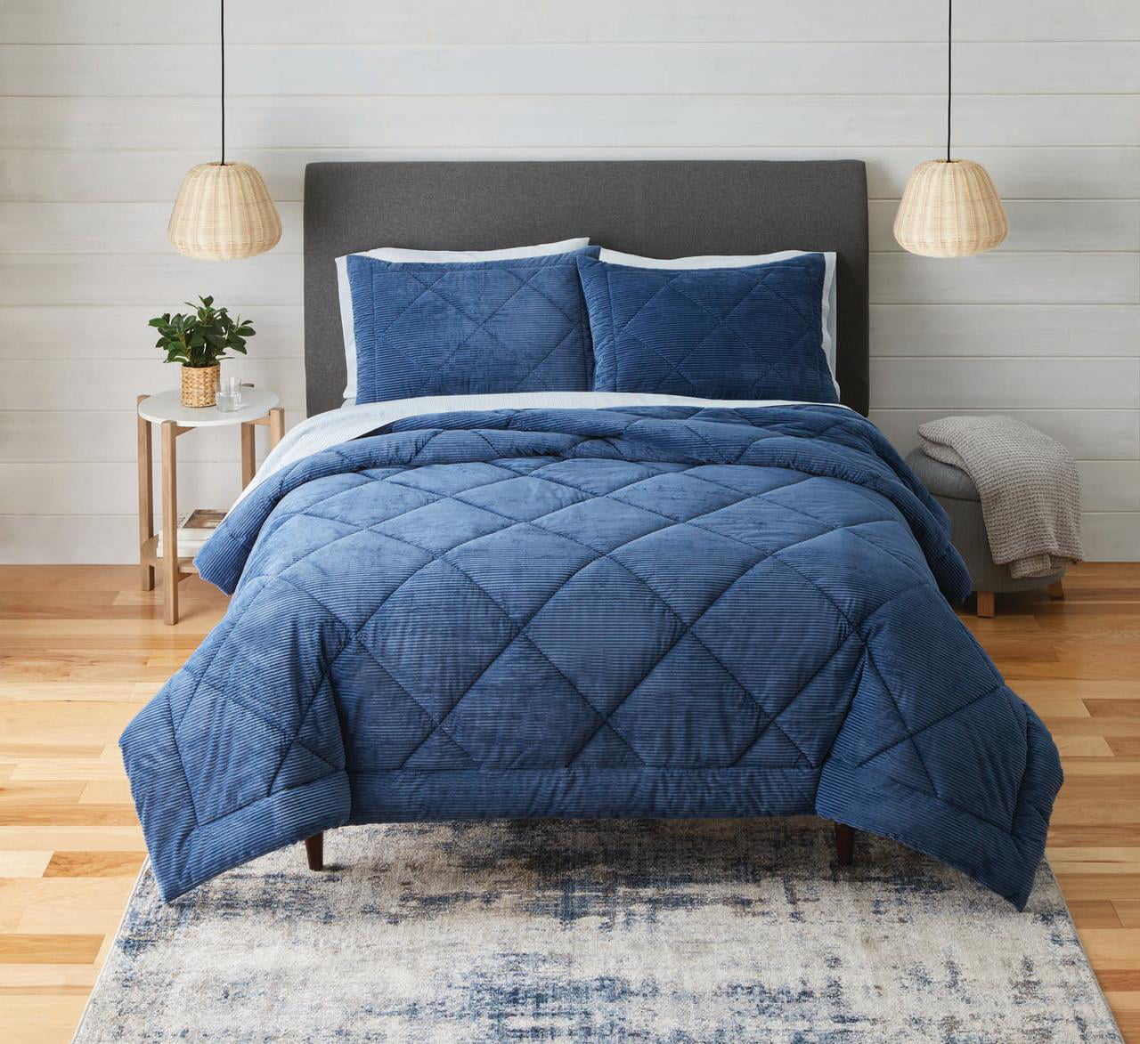 Better Homes and Gardens Plush Blue Corduroy Comforter Full/Queen 3-Piece Set