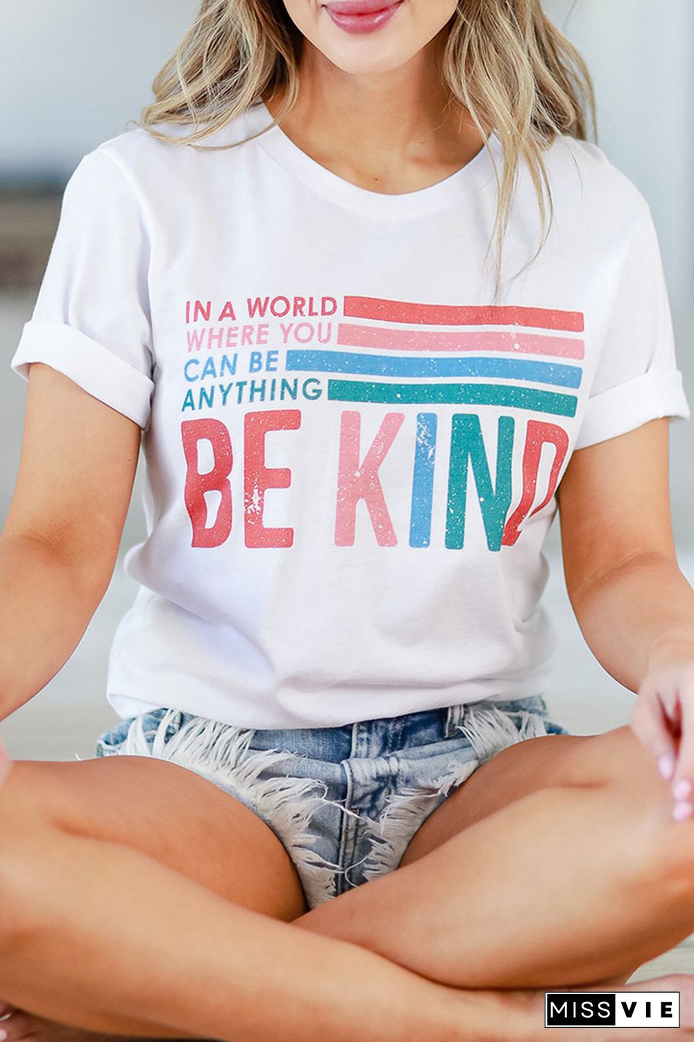 BE KIND Print Graphic Tees for Women Wholesale Short Sleeve T shirts Top