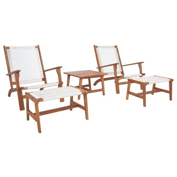 SAFAVIEH Chantelle Outdoor Solid Wood Chaise Lounge Chair and Stool Set of 2 (Includes End Table)