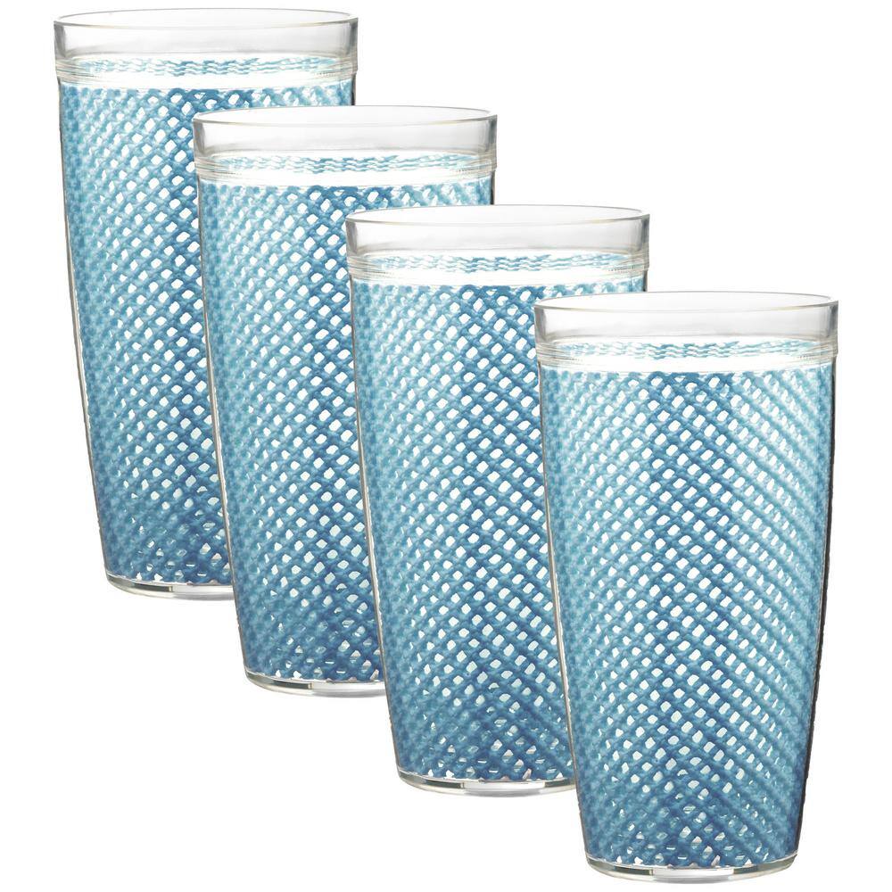 Kraftware Fishnet 22 oz. Niagara Blue Insulated Drinkware (Set of 4) 39524