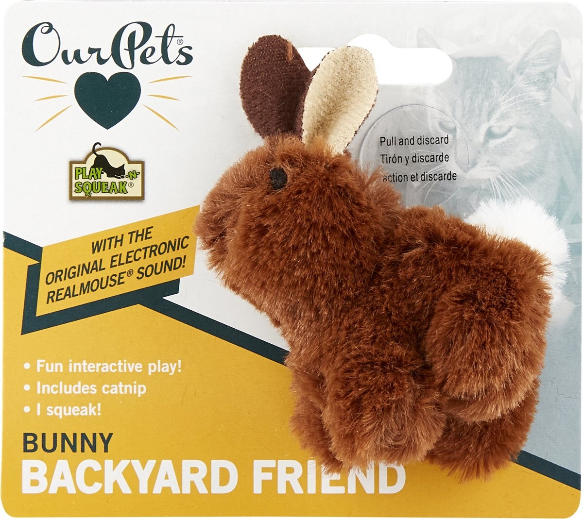 OurPets Backyard Squeaking Bunny Cat Toy