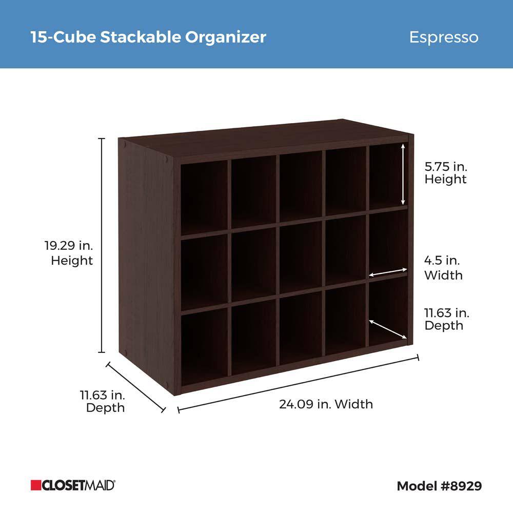 ClosetMaid 19 in. H x 24 in. W x 12 in. D Espresso Wood Look 15-Cube Storage Organizer 8929