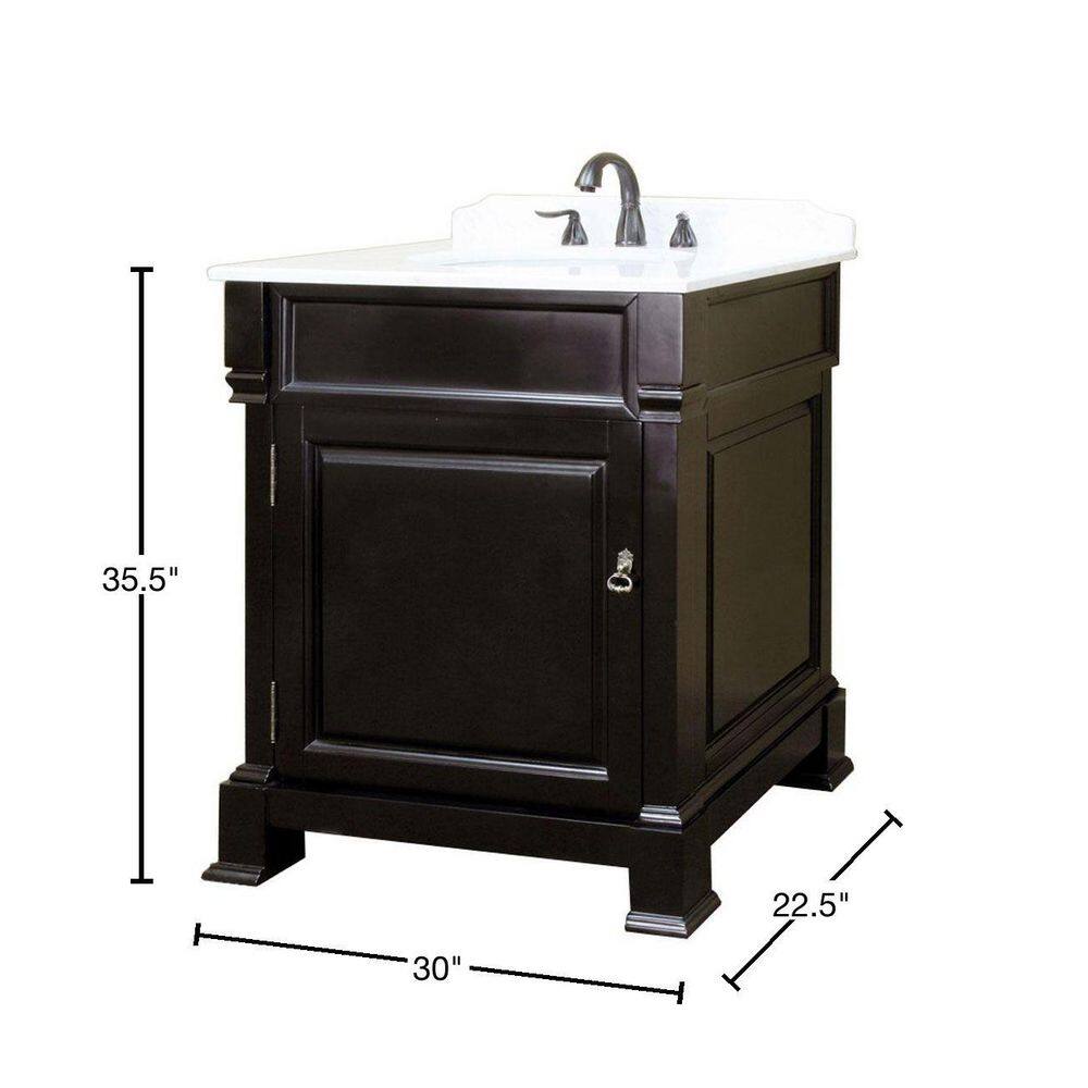 Bellaterra Home Olivia 30 in. W x 35-12 in. H Single Vanity in Espresso with Marble Vanity Top in White BT5030-ES