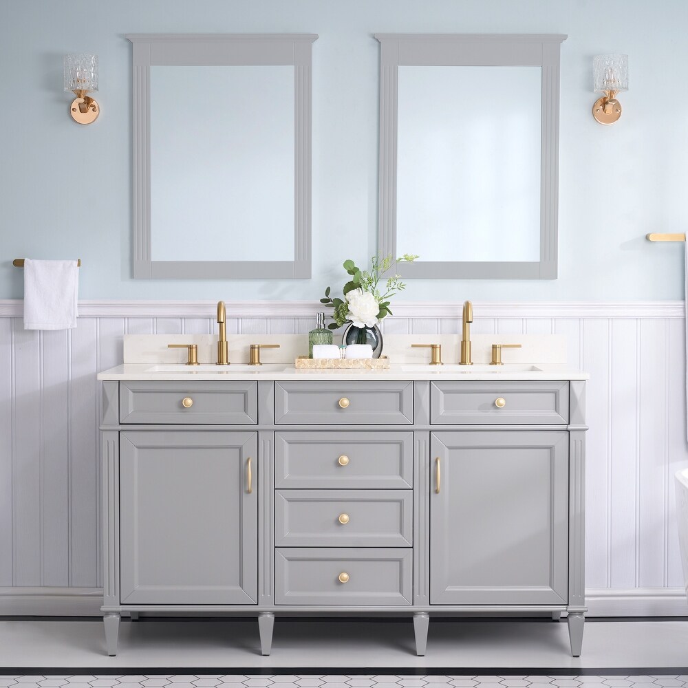 35''H Solid Wood Bath Vanity with Carrera White Quartz Top and Sink