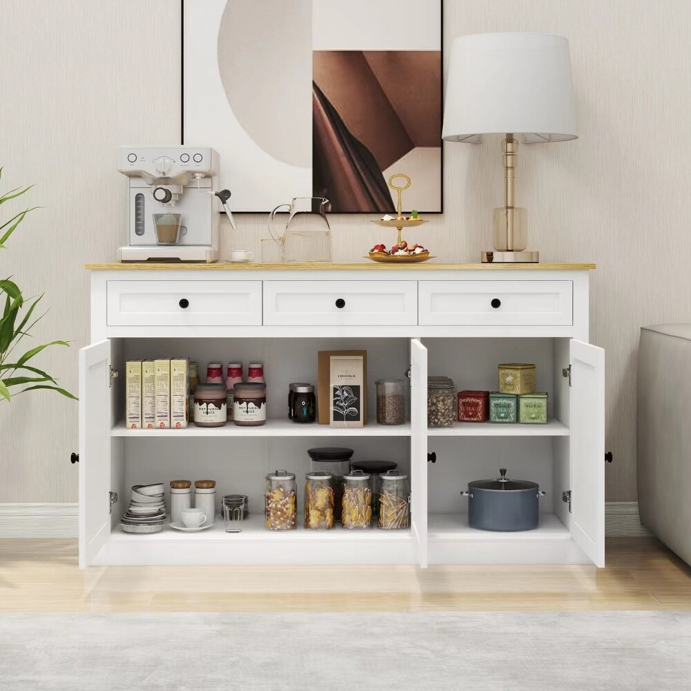 Buffet Cabinet Storage Sideboard Bar Wine Cabinet with 3 Drawers   3 Doors Adjustable Shelves