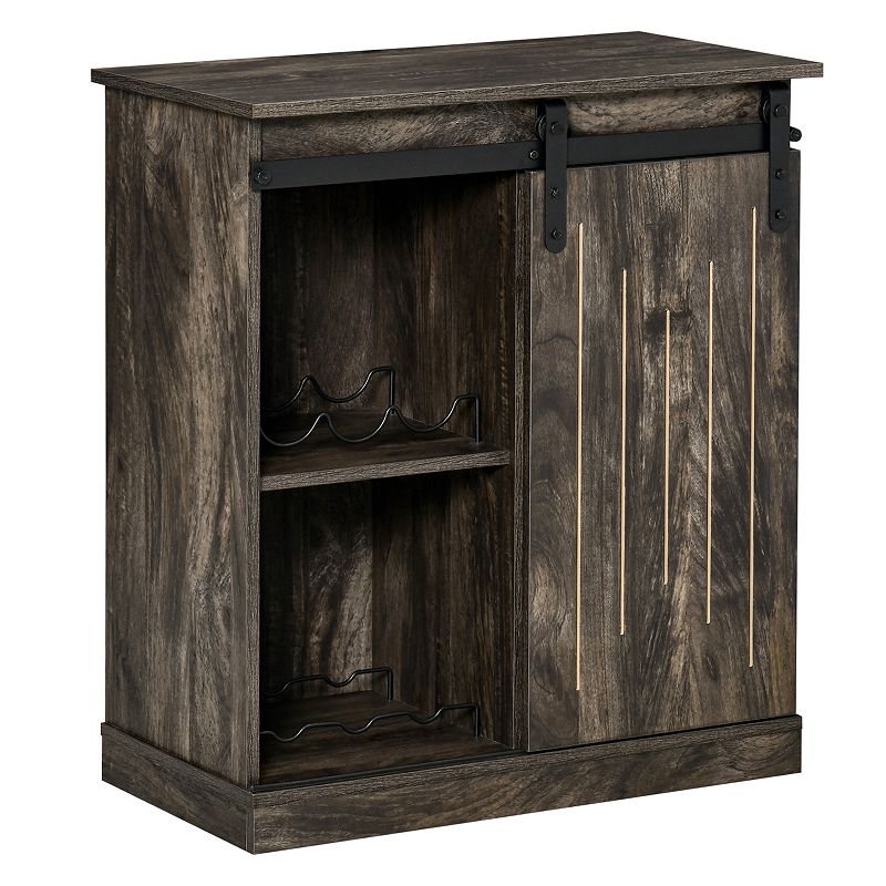 HOMCOM Industrial Sideboard Storage Cabinet Serving Bar Buffet with Sliding Barn Door and 6 Bottle Wine Rack Grey