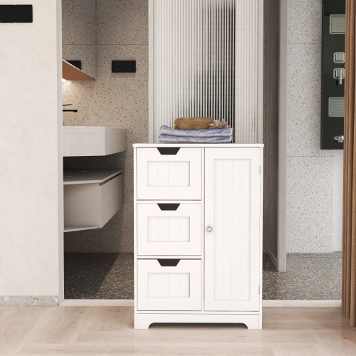 White freestanding storage cabinet for bathroom an...