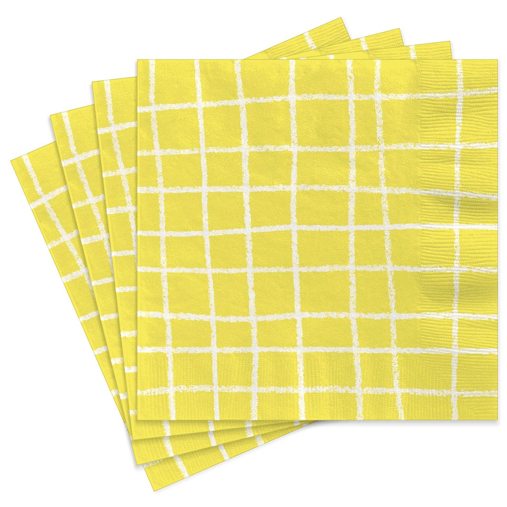 Hallmark  Yellow Grid Cocktail Napkins, Set of 16