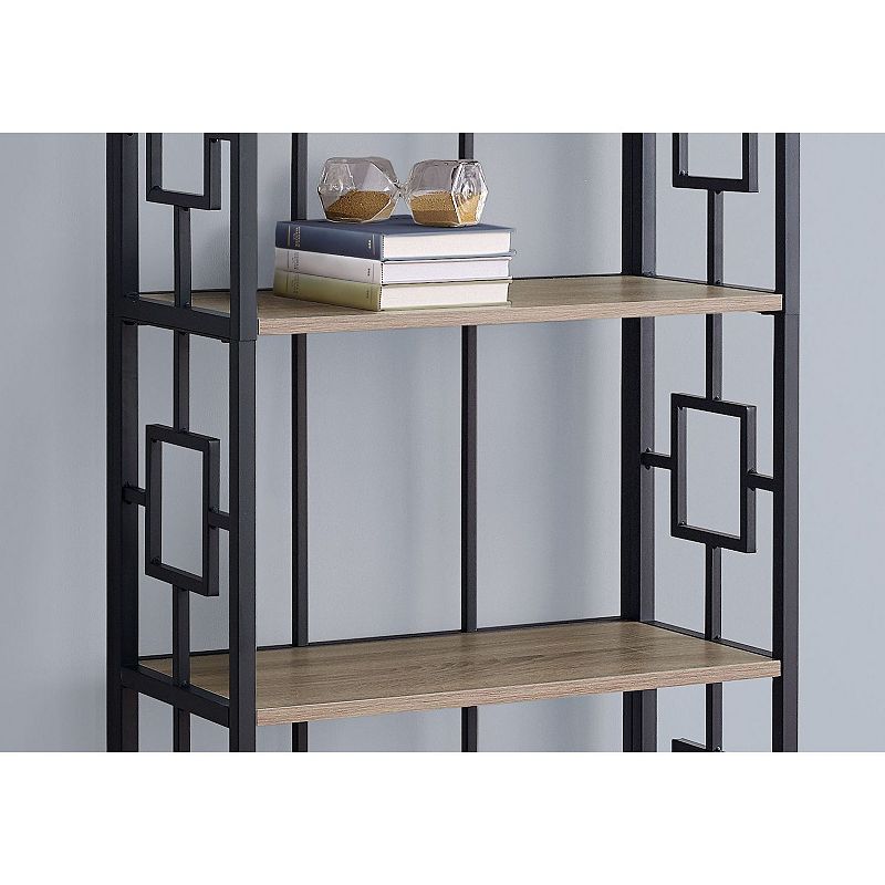 61.5 Taupe Brown and Black Transitional Four Tier Etagere Bookcase