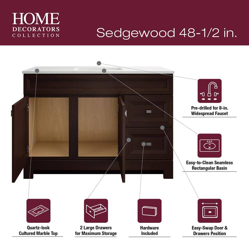 Home Decorators Collection Sedgewood 48.5 in. W Configurable Bath Vanity in Cognac with Solid Surface Top in Arctic with White Sink PPLNKDCG48D