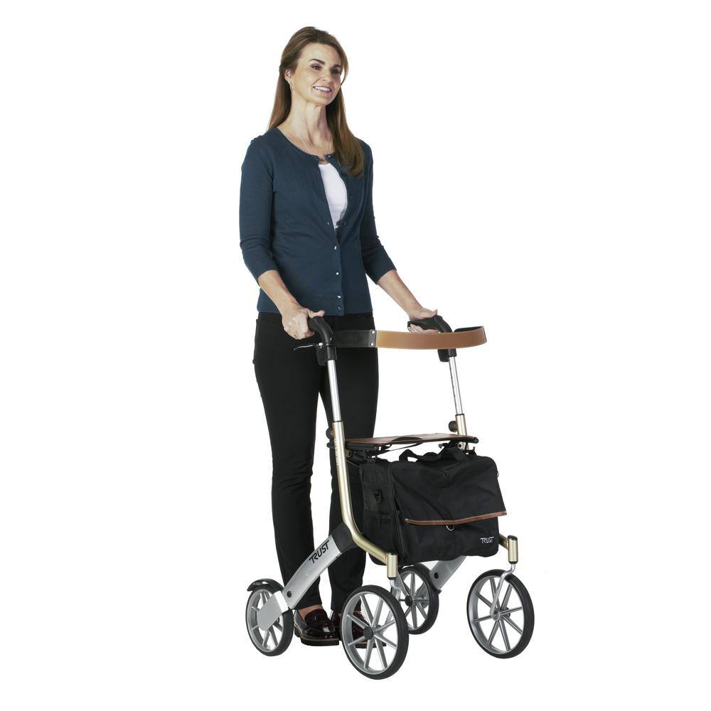 Stander Trust Care Let's Go Out 4-Wheel Lightweight Folding Rollator with Seat in Beige and Silver 4600-BG