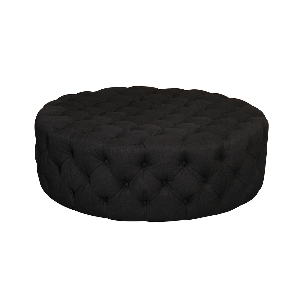 Jasper Round Ottoman in Beige Fabric