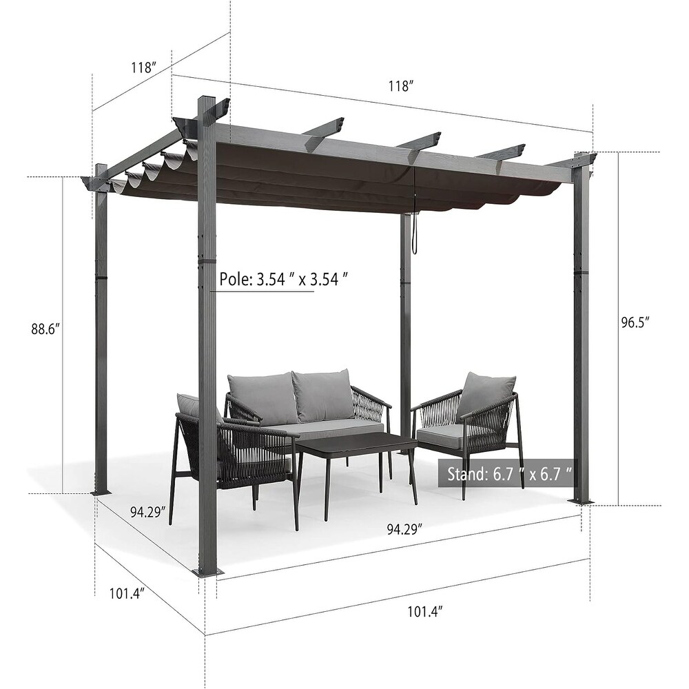 PURPLE LEAF Outdoor Aluminum Grey Wood Grain Frame Gazebo With Adjustable Canopy Patio Gazebo