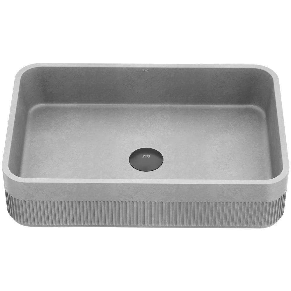 VIGO Cypress Modern Gray Concreto Stone 21 in. L x 14 in. W x 5 in. H Rectangular Fluted Bathroom Vessel Sink VG04075