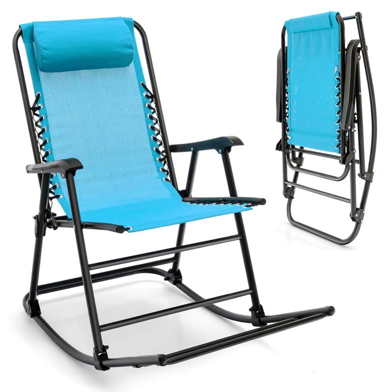 Lightweight Folding Rocking Chair with Footrest, Outdoor Patio Sun Chair Lawn Beach Camping Chair