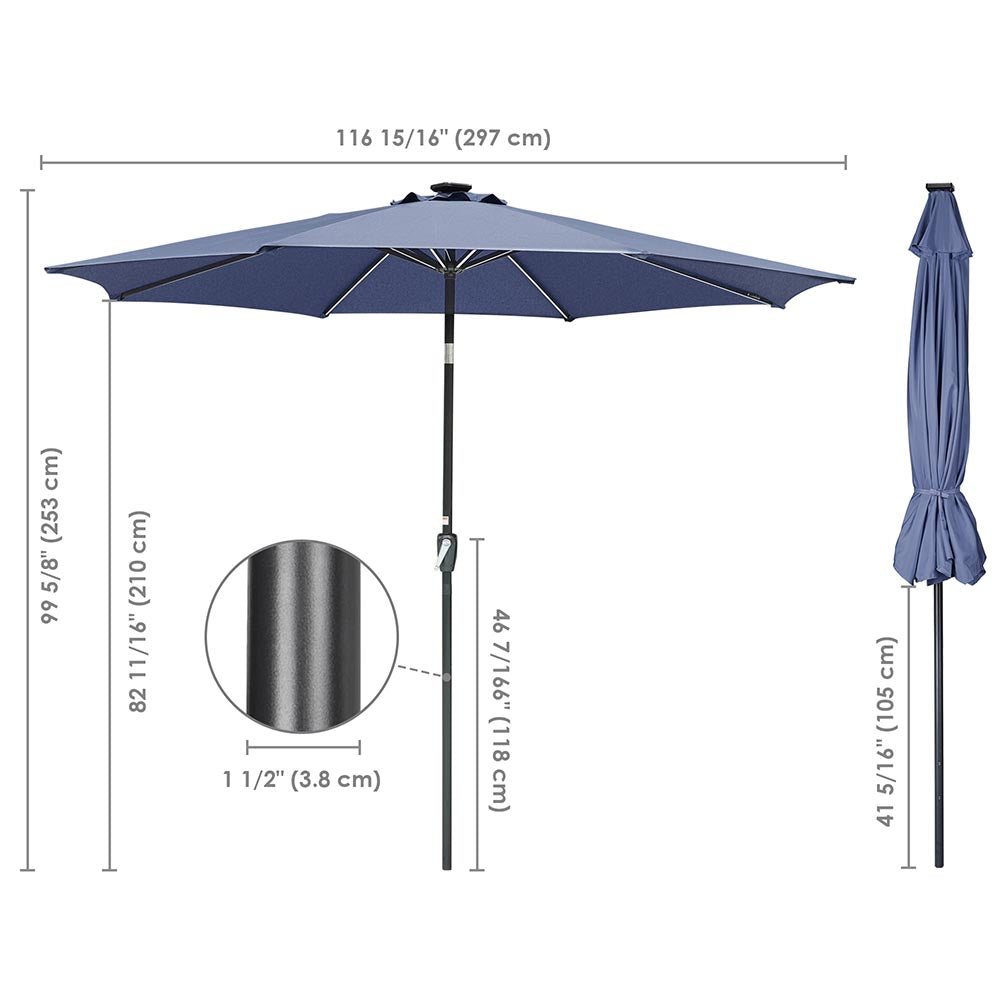 Yescom Tilt Outdoor Umbrella with Lights Solar Pool Umbrella 10 ft 8-Rib