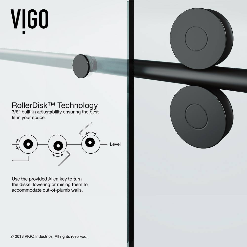 VIGO Elan 56 to 60 in. W x 66 in. H Sliding Frameless Tub Door in Matte Black with 38 in. (10mm) Clear Glass VG6041MBCL6066