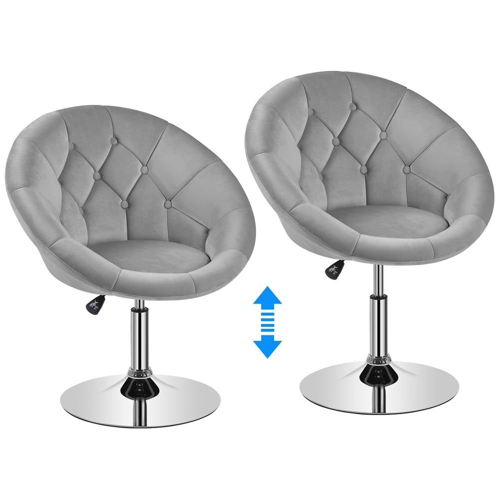 Yaheetech Contemporary Makeup Vanity Chair Height Adjustable Round Tufted Yes Barrel Swivel Accent Chair， Gray