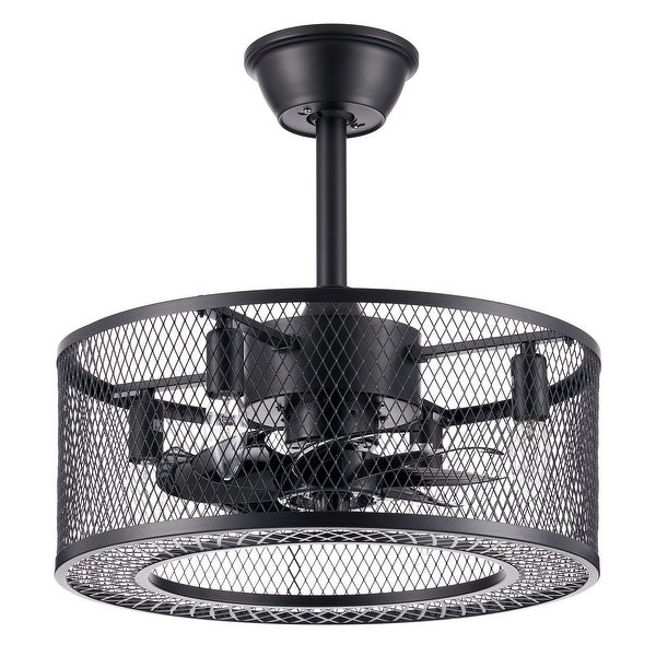 CO-Z 18-Inch Industrial Caged Ceiling Fan with Lights， Remote Control - Black Shopping - The Best Deals on Ceiling Fans | 40346142