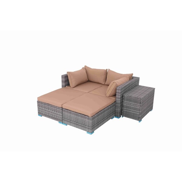 5piece Patio Furniture Wicker Sectional Sofa Set with Cushions