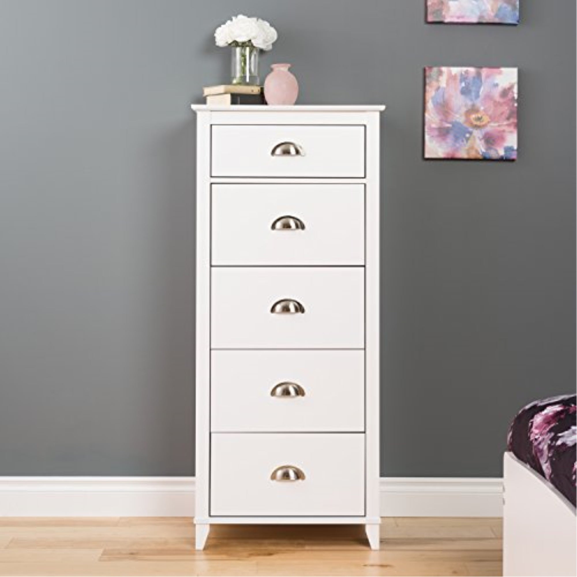 Prepac Yaletown Traditional 5 Drawer Tall Dresser, White