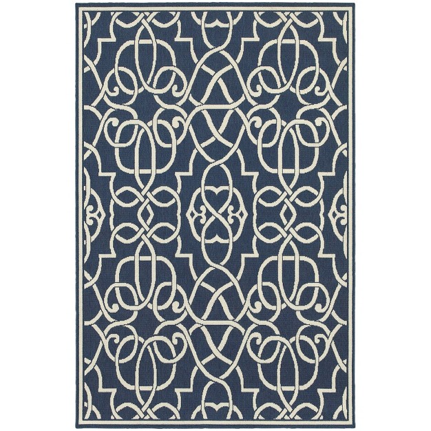 Marco Scroll Lattice Patio Rug Navy ivory Captiv8e Designs