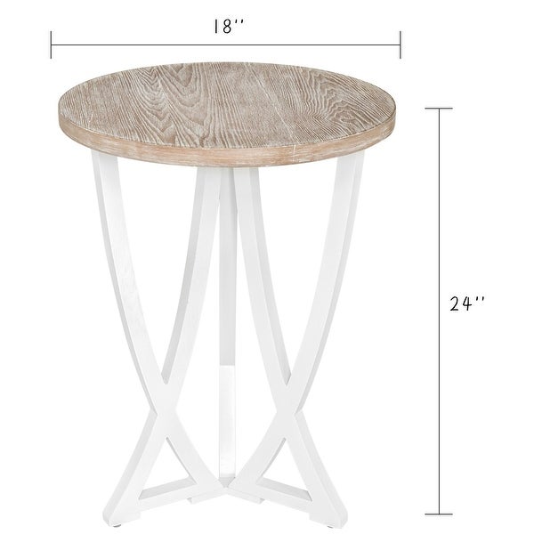 Farmhouse Round End Table， Rustic Wood Side Table for Living Room/Bedroom， White/Natural