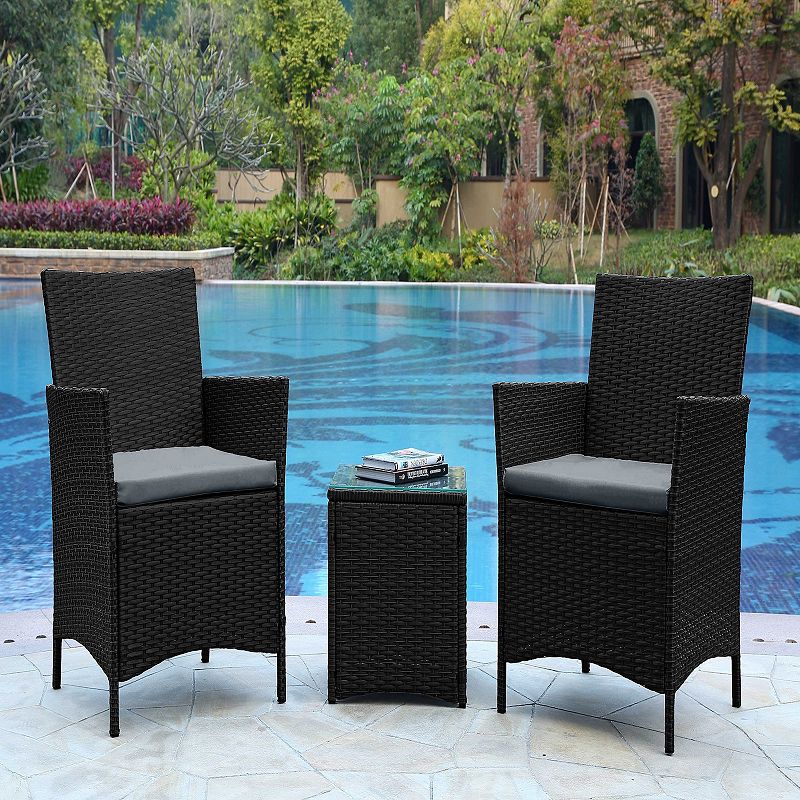 MANHATTAN COMFORT Imperia Rattan Patio Chair and End Table 3-piece Set